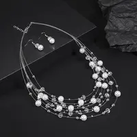 Alloy & Resin & Plastic Pearl Round Beaded Multilayer Necklace & Dangle Earring Sets