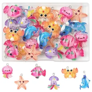 24Pcs 8 Styles Resin Pendants