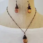 Teardrop Alloy Glass Pendant Necklaces & Dangle Earrings Sets