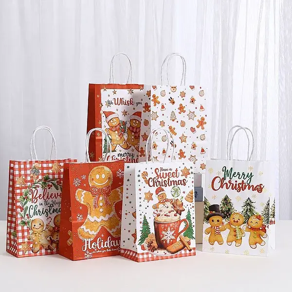 Christmas Printed Rectangle Paper Packing Bags with Handles