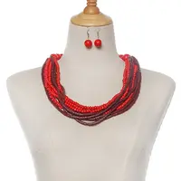 Wood Dangle Earrings & Multi-layer Necklaces Sets