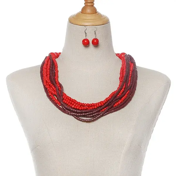 Wood Dangle Earrings & Multi-layer Necklaces Sets