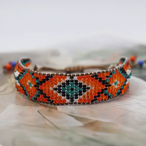 Bohemian Style Rhombus Pattern Glass Seed Beaded Braided Bead Bracelets