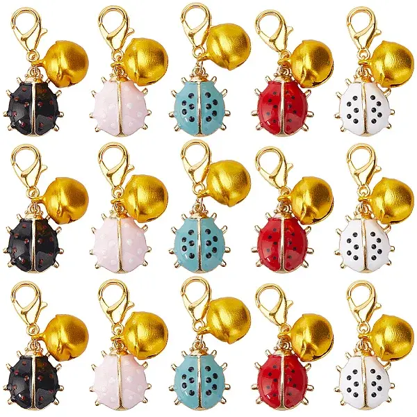 6 Sets Ladybird Alloy Enamel Pendants Decoraiton