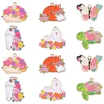 24Pcs 6 Styles Animal Flower Alloy Enamel Pendants