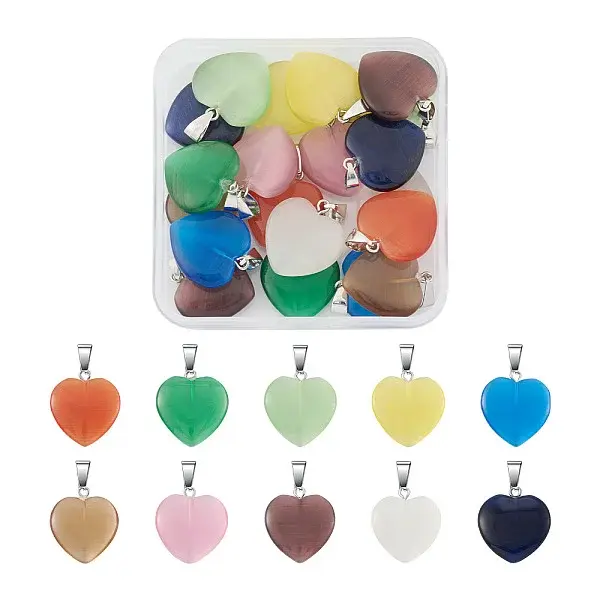 20Pcs 10 Colors Cat Eye Pendants