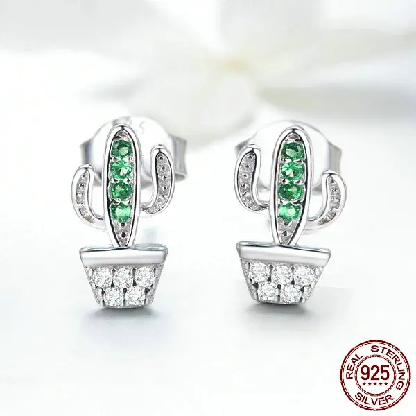Anti-Tarnish Rhodium Plated 925 Sterling Silver Cubic Zirconia Stud Earrings