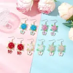 304 Stainless Steel Flower with Butterfly Dangle Earrings