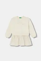 Dívčí šaty United Colors of Benetton béžová barva, midi, oversize, 345ZGV02L