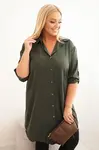 Kesi Włoski Dámská košilová šaty Plus Size s delším zadním dílem a ohrnovacími rukávy khaki