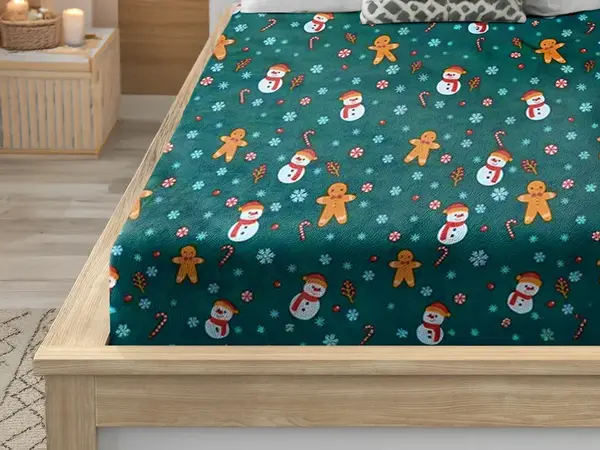 Plachta mikroplyš SNOWMAN AND GINGERBREAD 90x200 cm zelené