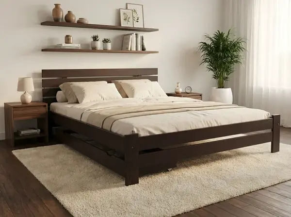 Postel PARIS zvýšená 140 x 200 cm, ořech Rošt: S lamelovým roštem, Matrace: Matrace Sommera 18 cm