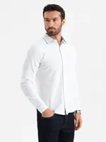 Ombre Men's knitted SLIM FIT long sleeve shirt - white