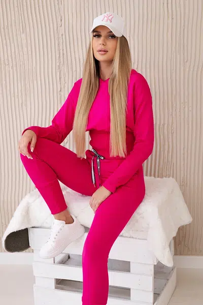 Dámský komplet s širokými manžetami halenka + kalhoty - fuchsiová
