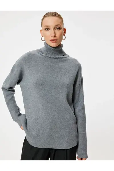 Koton Turtleneck Oversize Knitwear Sweater Long Sleeve Soft Textured