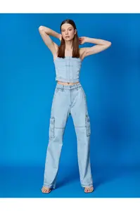 Bavlněné cargo kalhoty se širokými nohavicemi - Bianca Jean