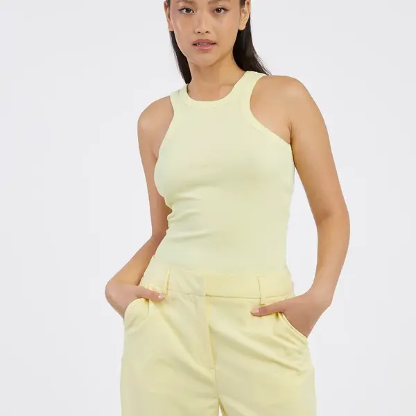 Světle žluté dámské basic tílko Noisy May - Dámské
