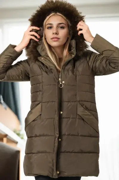 Z6745 DEWBERRY WOMEN'S COAT-KHAKI-1
