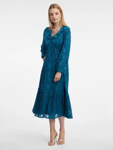 Orsay Modré dámské květované midišaty - Dámské