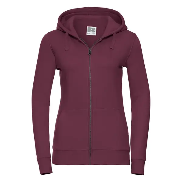 Burgundy women's sweatshirt with hood and zipper Authentic Russell
