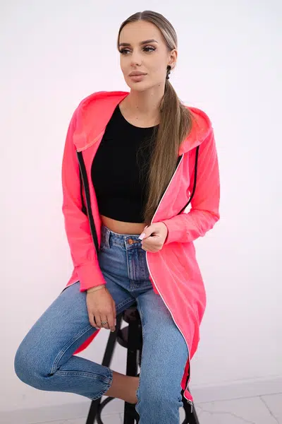 Šaty s kapucí a kapucí růžové neonové