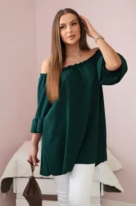 Španělská halenka s volánky na rukávu tmavě zelená