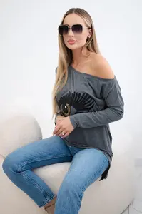 Halenka s potiskem a delší zadní částí grafit