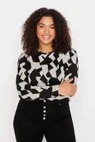 Trendyol Curve Multicolored Patterned Bodycone/Fits Body Ribbed Knit Plus Size Blouse