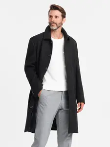 Ombre Men's long single-breasted coat with collar and undercoat - black