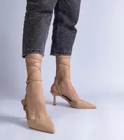 Gemre Viktoriada beige slingback stilettos with ankle tie