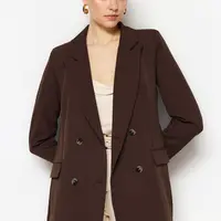 Trendyol Dark Brown Lined Double Breasted Woven Blazer Jacket