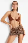 Trendyol Leopard Patterned Mini Knitted Pleated Mesh Beach Pareo