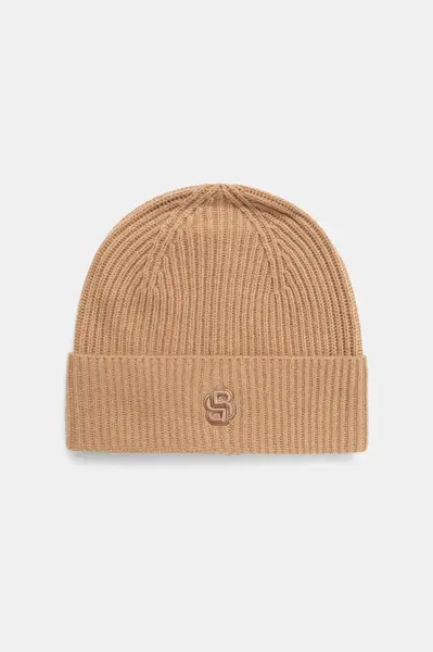 Vlněná čepice BOSS béžová barva, 50557673