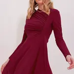 Trend Alaçatı Stili Women's Violet Asymmetric Collar Draped Sandy Flared Dress