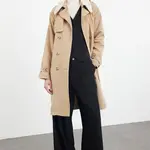 Trendyol béžový oversized široký límec s plyšovým detailem, vodoodpudivý dlouhý trenčkot