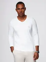 Ombre Men's V-neck SLIM FIT longsleeve with elastane and print - white