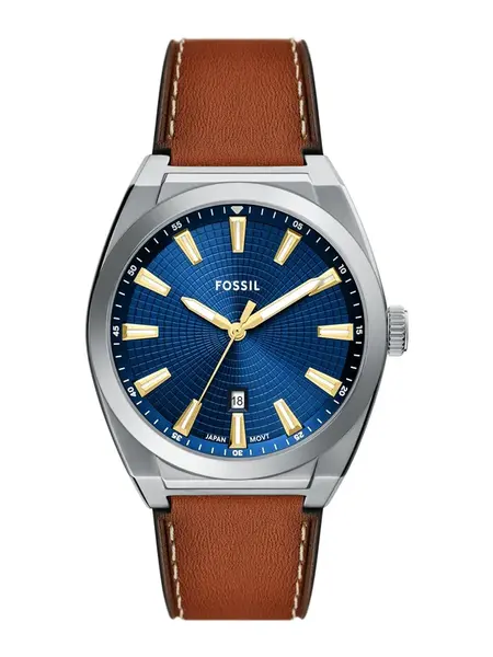 FOSSIL Analógové hodinky 'Everett'  modrá / hnedá / strieborná