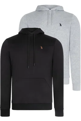 DOUBLE SET V4011 DEWBERRY MEN'S HOODED SWEATSHIRT-BLACK-GREY