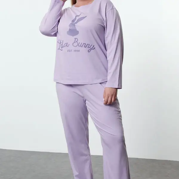 Trendyol Curve Lila Lola Bunny Licensed Knitted Pajama Set