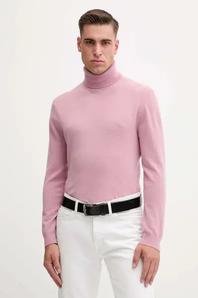 Vlněný svetr United Colors of Benetton pánský, hnědá barva, s golfem, 1002U2180