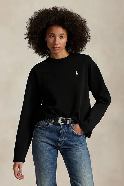 Bavlněné tričko s dlouhým rukávem Polo Ralph Lauren černá barva, 211967105