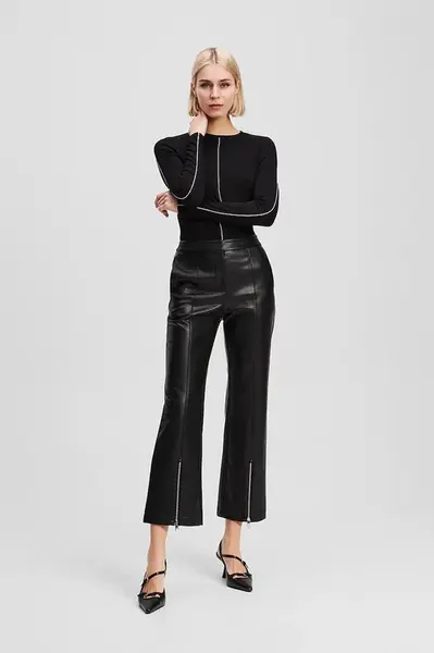 Kalhoty Karl Lagerfeld dámské, černá barva, zvony, high waist, A3W10091