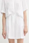 Lněné kraťasy Sisley dámské, bílá barva, high waist, 4AGHL901K