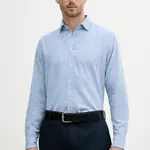 Lněná košile Sisley pánská, modrá barva, regular, s klasickým límcem, 51FCSQ03G