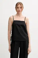 Halenka se lněnou směsí Sisley dámská, černá barva, hladká, 5W7HLH01H