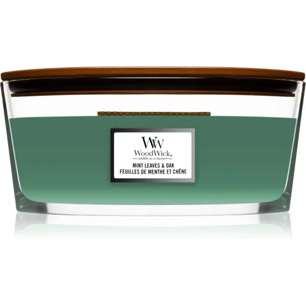 Woodwick Mint Leaves & Oak vonná svíčka s dřevěným knotem (hearthwick) 453,6 g