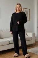 Trendyol Curve Black Ribbed Crew Neck Plus Size & Maternity Knitwear Sweater Trouser Set