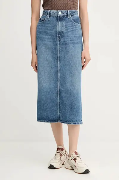 Džínová sukně Tommy Hilfiger modrá barva, midi, WW0WW46503