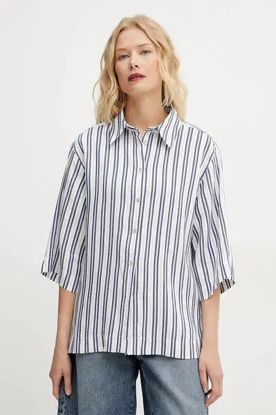 Košile s příměsí lnu Marella MANNA dámská, bílá barva, relaxed, s klasickým límcem, 2513111144200