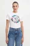 Bavlněné tričko Versace Jeans Couture dámské, bílá barva, 79HAHP01 CJ01P